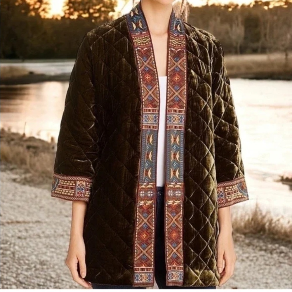 Johnny Was Naomi tiger eye silk embroidered jacket